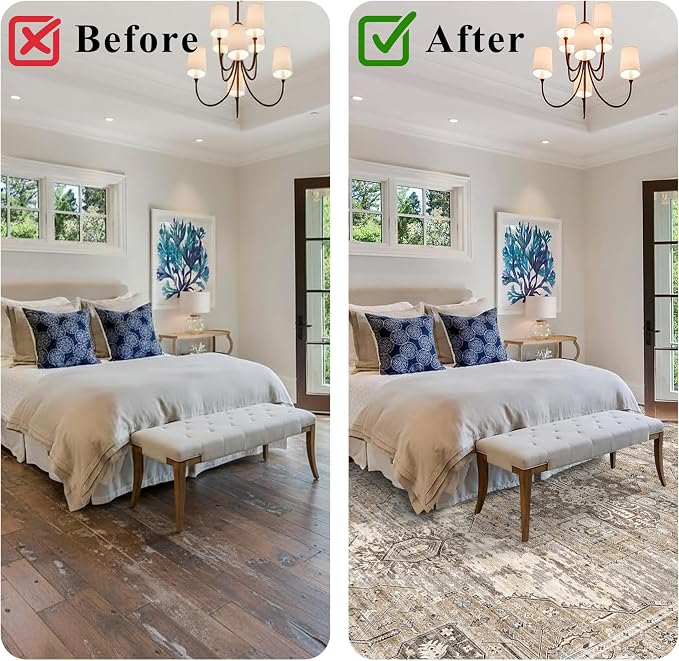 RUUGME Washable 9x12 Area Rug - Rugs for Living Room Bedroom Dining Room Non-Slip Vintage Rugs More Durable and Incredibly Soft Great Home Decor (9x12 Beige)