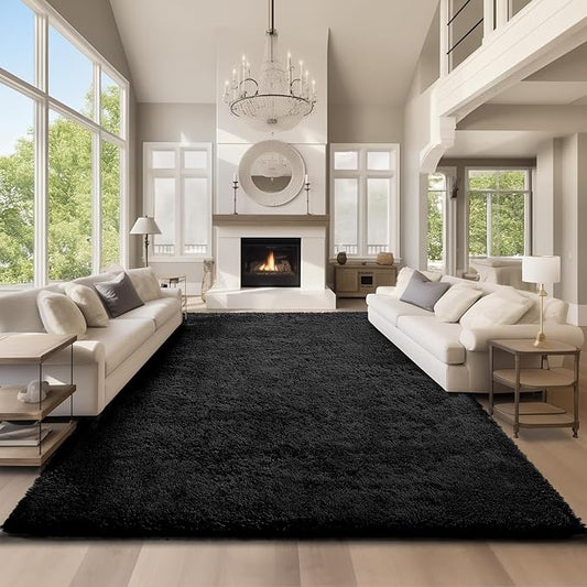Ophanie Area Rugs 9x12 Living Room, Large Black Bedroom Carpet, Big Shag Indoor Thick Soft Nursery Rug, Fluffy Carpets for Boy and Girls Room Dorm Home Decor Aesthetic with Over 99 pcs Pile fibers