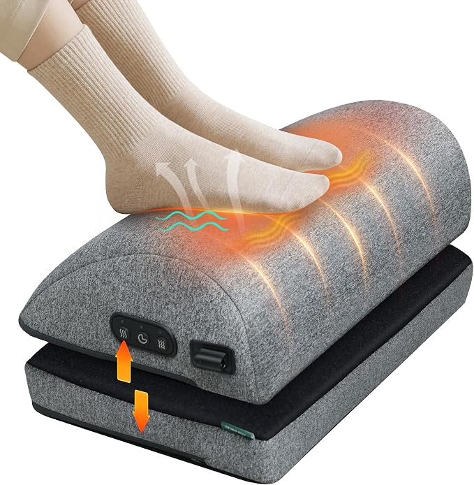 Snailax Heated Foot Rest Under Desk, Adjustable Height Foot Stool | Foot Warmer with 2 Heat Levels, 3 Vibration Modes, Memory Foam Support for Office, Home Office and Gaming