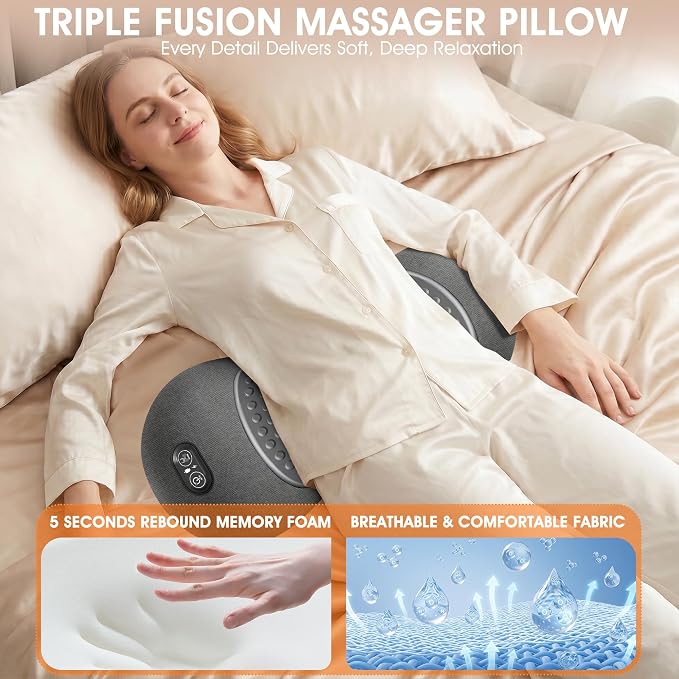 3-In-1 Update Rechargeable Electric Lumbar Support Pillow,Triple Fusion Back Massager With Heat,Vibration & Traction Triple Fusion Massager For Sciatica,Back Massager For Pain Relief Deep Tissue Bed