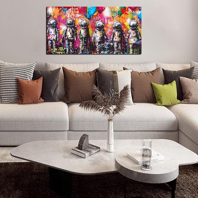 SIXTTART Astronaut Wall-Art - Big Graffiti Art Wall Decor - Space Posters Wall Decor for Bedroom Teen Girl Ready to Hang Size 29 x 59 Inch