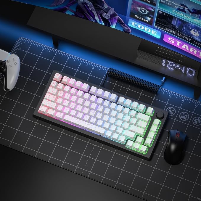 dagaladoo White Topographic keycaps Line Backlit keycaps Shine Through Keyboard Keys Side Printed Key caps Cherry Profile keycap Set for 61/64/66/68/71/75/84/87 Mechanical Keyboards 98key