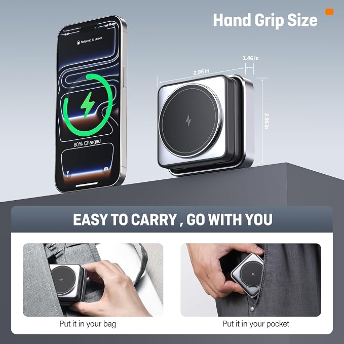 【2026 Upgraded】 Wireless Charger 3 in 1, Foldable Wireless Charging Station with Light for Apple Magnetic Charger, Travel Magnetic Charger Stand, Nightstand Fast 15W Charging Station (20W Adapter)