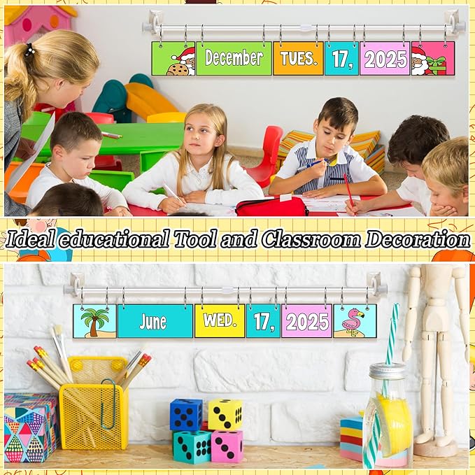 Neon Flip Calendar Bulletin Board Set Colorful Pastel Flip Calendar with Adjustable Holder 54 Date Cards for Classroom Home Decor Back to School Supplies