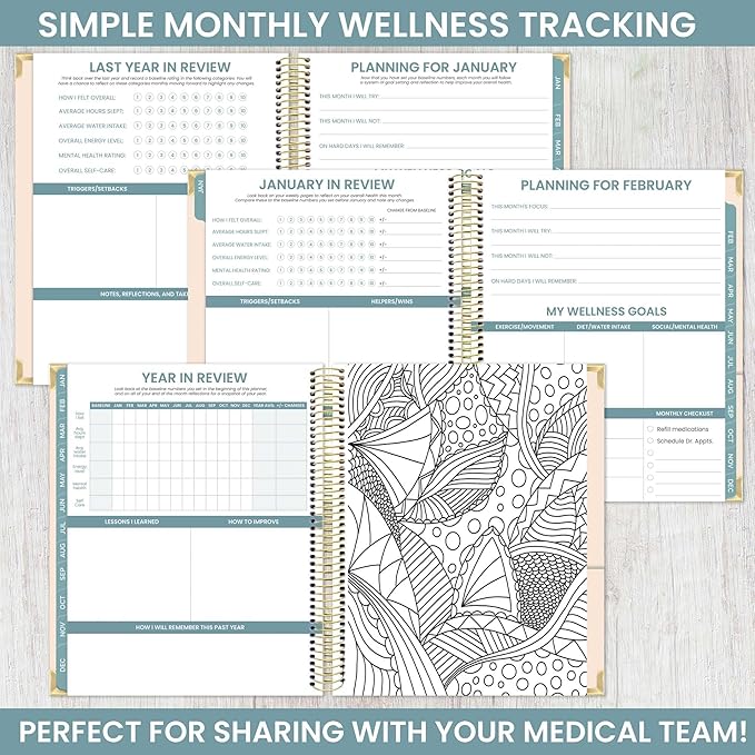 bloom daily planners Undated Chronic Illness Medical Planner & Journal - 12 Month Pain & Symptom Tracker, Mood & Medication Log, Appointment Organizer (7” x 9”)- You Are Stronger Than You Think