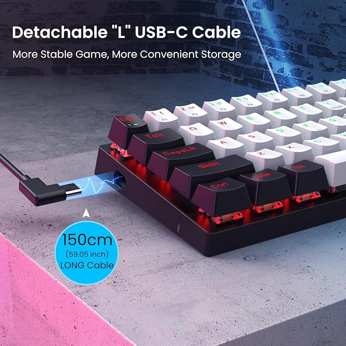 Portable 60% Mechanical Gaming Keyboard,Wired ErgonomicKeyboard with Red Switches,18 LED Backlit Keyboard,61 Keys Ultra-Compact Mini OfficeKeyboard for PC/Mac/Xbox,Easy to Carry On Trip-Black/White