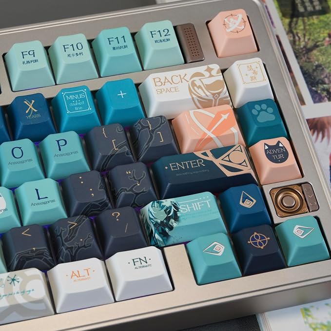 Custom PBT Keycaps，Japanese Anime Gradient Green Keycap Dye-Sublimation Cherry Profile Key caps Set Compatible with 60%/65%/75% Gateron Mechanical Gaming Keyboards