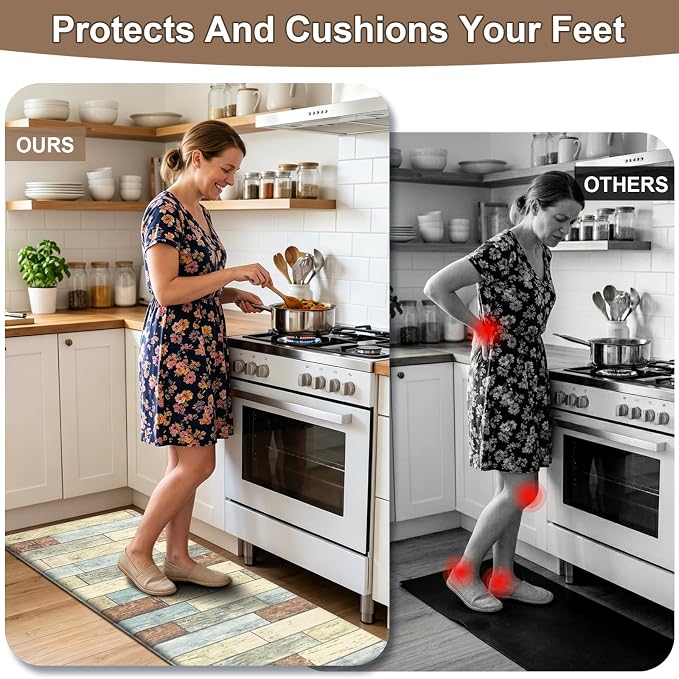 LOKHOM Anti Fatigue Kitchen Mats for Floor, 24x59 Non Slip Modern Cushioned Standing Comfort Kitchen Runner Rug, Waterproof Geometric Patchwork Memory Foam Padded for Sink Laundry Office, Dusty Aqua