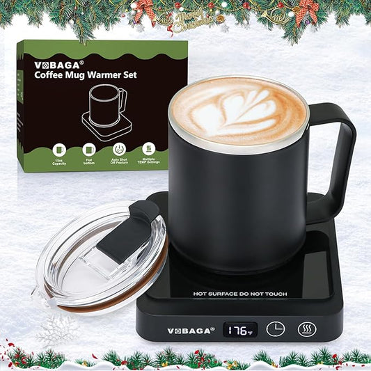 VOBAGA Mug Warmer with 15oz Mug Set, Smart Coffee Mug Warmer for Desk with 5 Temp Settings & 2-12H Auto Shut Off, Coffee Warmer for Candles, Coffee, Cocoa, Milk, Best Coffee Gifts for Men Women