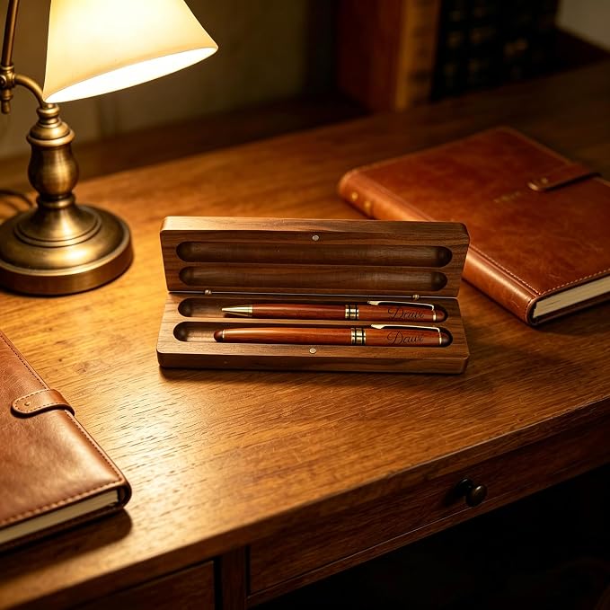 Personalized Engraved Ballpoint Pen & Wooden Case Set - Business Wood Pens Gifts for Boss, Doctors, Teachers, Students Ideal for Graduation, Promotion, or Birthday（Walnut）