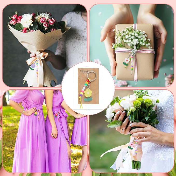 Suncalla 984 Pcs 24 Set Teacher Keychain Making Crafts Kit Back to School Teacher Keychain Gifts DIY Thank You for Helping Me Grow Gifts Flower Charm Name Letter Beads Cards Strings Kit