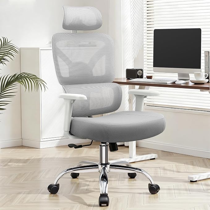 Office Desk Chair, Ergonomic Chairs Comfy with Adjustable Lumbar Support | Zoned Spine Support, Pressure Relief Back Support, Breathable Mesh Computer Chair for Long Workdays, Home Office, Gray