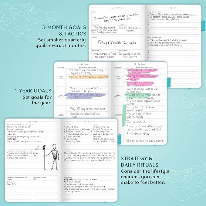 Legend Undated Weekly Planner – Goal Planner Journal & Organizer Notebook – Agenda Book with Monthly Calendar & To-Do List, A5 (Turquoise, Gold)