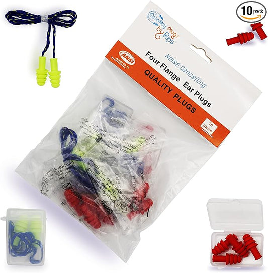 Quality Silicone Reusable Ear Plugs - 10 Pairs with 2 Plastic Cases 27dB Noise Cancelling Sound Blocking Soft with Strings for Adults Kids Sleeping Swimming Shooting Hunting Work Safety Loud Noise