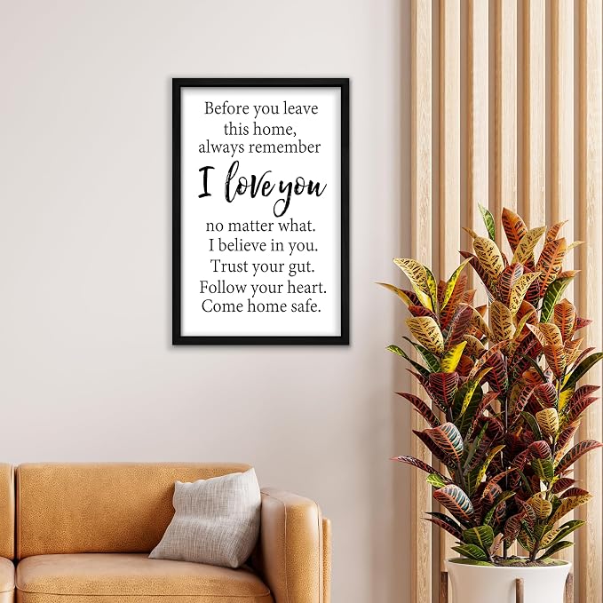 RLWangChao Before You Leave This Home Wall Decor Art 24"X16" I Love You Sign Inspirational Quotes Family Entryway Wood Framed Wall Hanging (Black)
