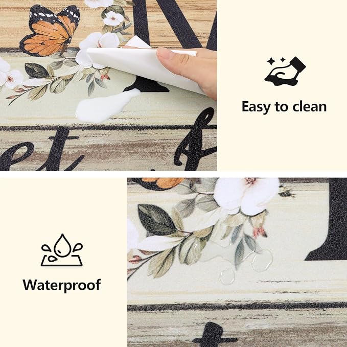 Yamaziot Anti Fatigue Kitchen Rug Set of 3, Non-Slip Cushioned Floor Mats | Waterproof, Stain Resistant, Farmhouse Cushioned Comfort Standing Desk Mat with Runner for Kitchen, Office, Sink, Laundry