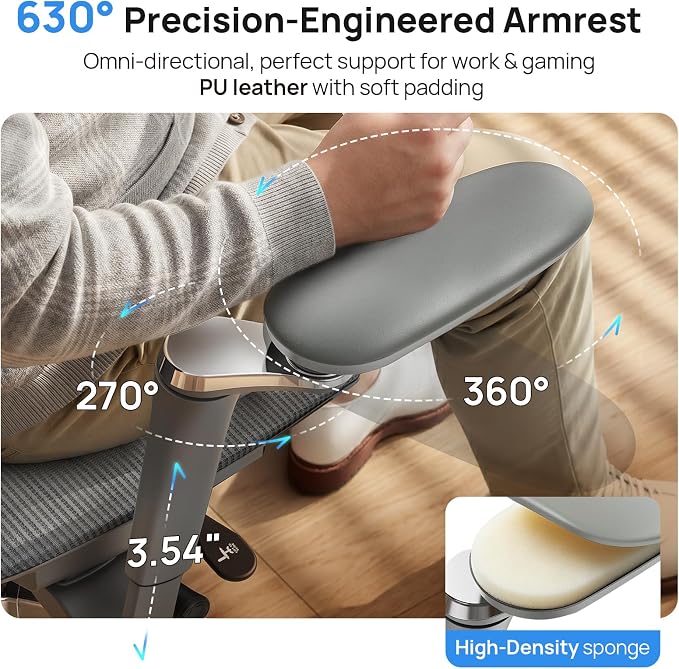 Ergonomic Office Chair with Adaptive Dual-Wing Lumbar Support - Over 10 Hours Sitting Comfortable Mesh Big and Tall Home Desk Chair, 4D Headrest, 630° Armrst, Seat Depth Adjustable