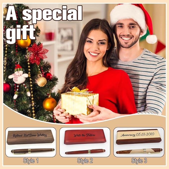 Custom Wooden Ballpoint Pen Gift Set with Name Personalized Wood Pen Set with Engraved Business Wood Pens Gift for Men Women Boss Teacher Co-worker Friends (Custom Pens 4)