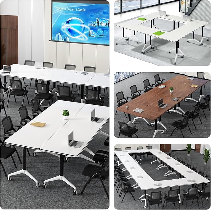 Folding Conference Table with Flip-Top & Locking Wheels, Training Table with Metal Frame – Modular, Space-Saving Design for Office, Meeting, and Classroom Use