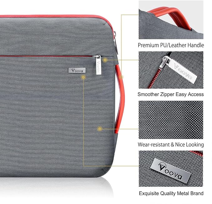 Voova Laptop Sleeve Case 14 15 Inch with Handle, 360° Protective Waterproof Slim Computer Bag Cover Compatible with MacBook Air 15 M2/M3/M4 2024-2025, MacBook Pro 14, Hp Chromebook 14, Grey