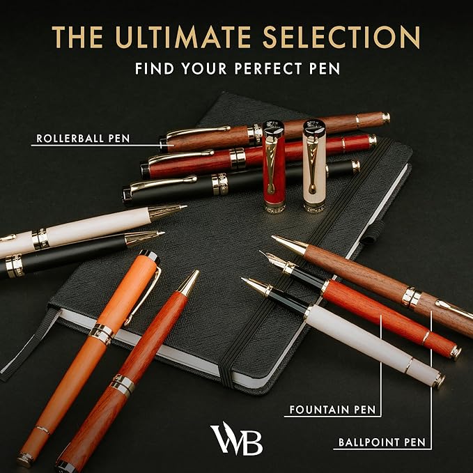 Wordsworth and Black Rollerball Pen-Stunning Luxury Pen Bamboo Brownwood Gold Finish, Refillable, Best Roller Ball Gift Set Pen for Men & Women, Ink Refill, Point Office Pens for Writing