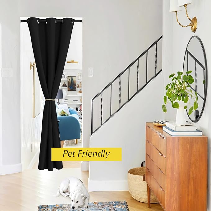 NICETOWN Door Curtain for Doorways, Blackout Privacy Doorway Curtains for Bedroom Closet Door, 80 inches Long Temporay Door Cover Portable Curtains for Hallway, 42 inches Wide, Black, 1 Panel