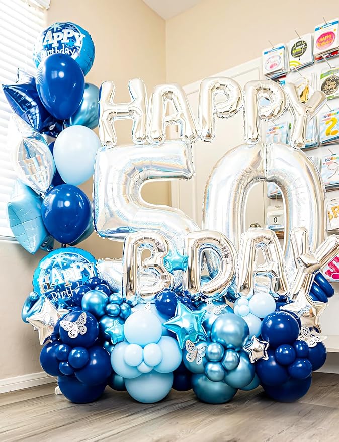 Navy Blue and Gold Balloons Garland Arch Kit, Father Day Balloon Arch Kit with Metallic Navy Blue Gold and Confetti Balloons for Father's Day, Birthday, Grad, Baby Shower, Wedding Party Decor