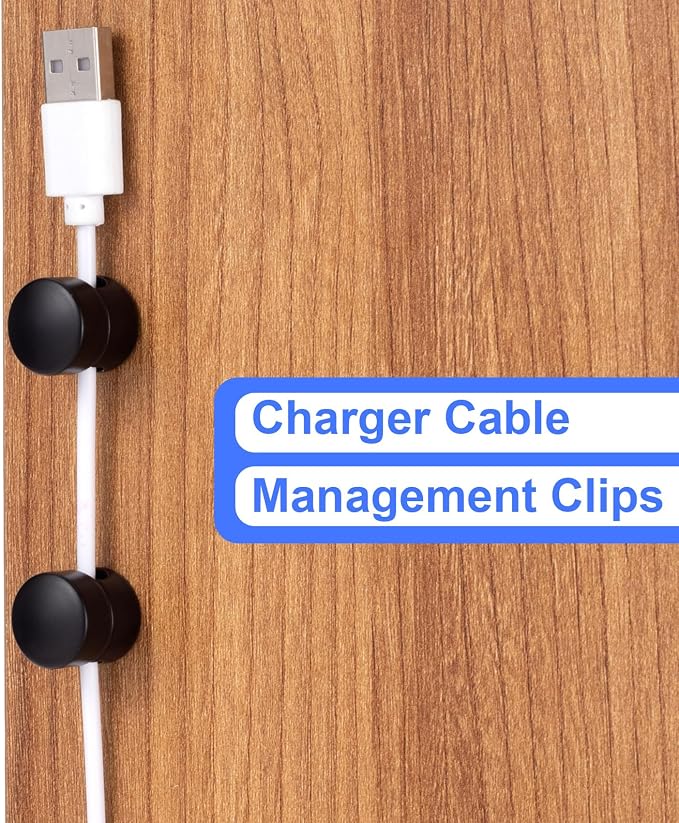 SmallCat 3 Sets Charger Holders for Cords, Matte Black Color Adjustable Cable Anchor Holders, Adhesive Metal Cord Clips, Cable Management Wire Organizers for Desk, Office, Nightstand