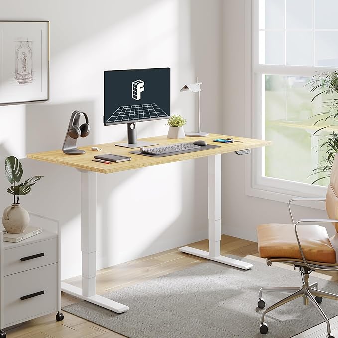 FLEXISPOT E6 MAX Bamboo 78x30 Inch Dual Motor 3-Stage Heavy Duty Standing Desk, 330lbs Weight Capacity, Height Adjustable Desk w/Cable Management & Wheels (Solid Bamboo Desktop + White Frame)