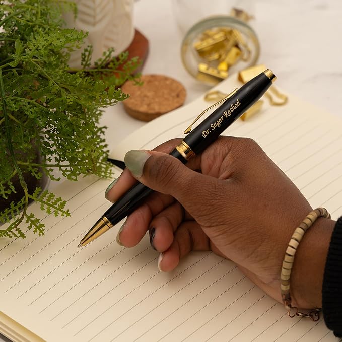 Personalized Cross Foundry Ballpoint Pen | Engraved Black Lacquer with PVD Gold Appointments | Executive Cross Ballpoint for Senior Executives, Corporate Awards, and Milestone Occasions