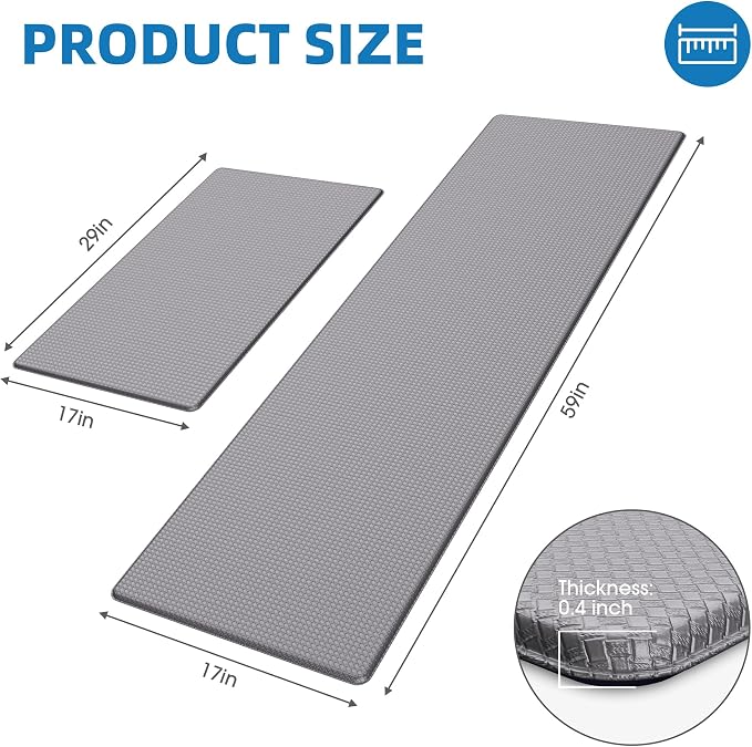 Kitchen Mats for Floor, [2PCS] Anti-Fatigue Kitchen Rugs, Grey | Cushioned Comfort,Non-Slip Backing,Waterproof Surface,Soft Underfoot,Easy Clean,Kitchen Sink,Laundry Room,Standing Desk
