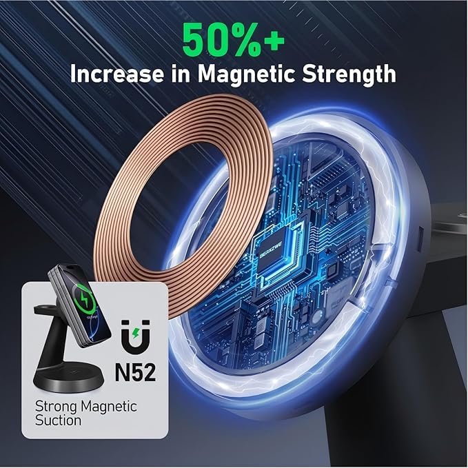 3 in 1 Wireless Charging Station for Apple, 15W Mag-Safe Charger Stand for iPhone17/16/15/14/13/12 Pro/Max/Plus/, Phone Charger Stand for Airpods 4/3/2, Wireless Charger for iWatch Series(Black)