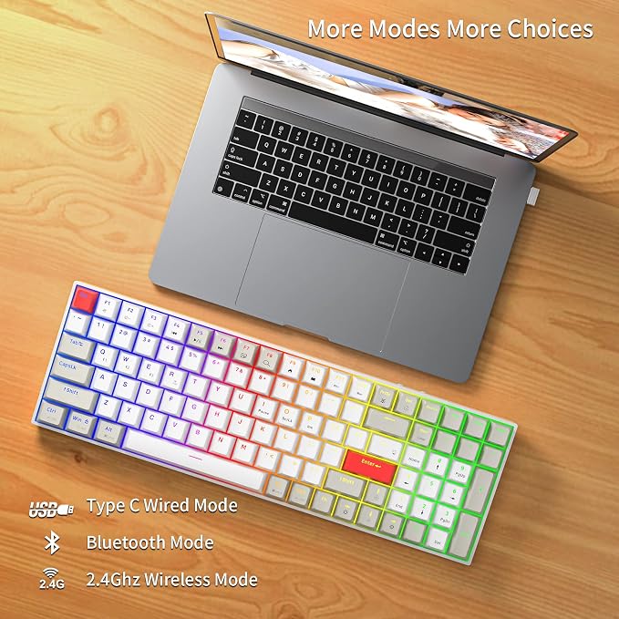 Newmen GM1000 Wireless Mechanical Gaming Keyboard,Bluetooth 5.0/2.4GHz/USB-C Hot Swappable Custom Keyboard,RGB Backlit Mechanical Keyboards for with Number Pad for Mac/Win(G-Brown Switch)