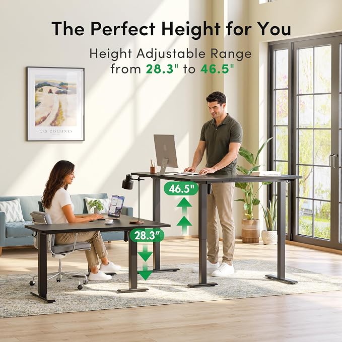 FEZIBO 63" x 55" L-Shaped Standing Desk - Adjustable Corner Desk L Shape, L-Shaped Adjustable Desk with Splice Board, L Shape Standing Desk, Black
