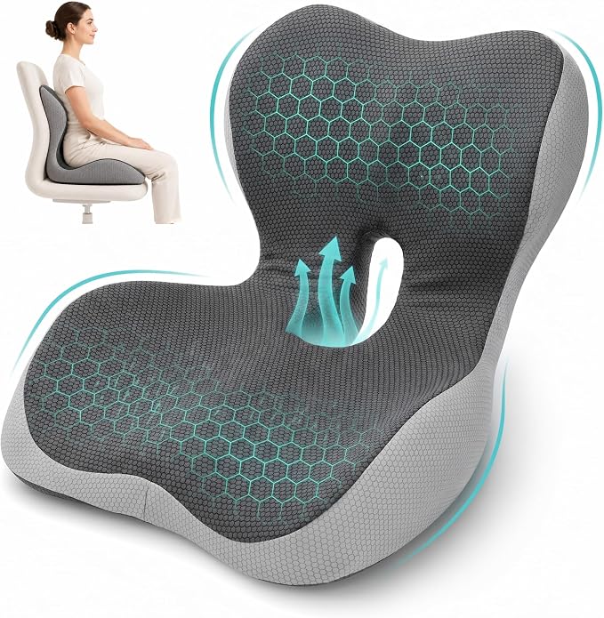 PEGZONE Seat Cushion with Lumbar Support, Memory Foam Cushion for Chair | Ergonomic Lumbar Support Pillow，Chair Cushion for Office , Car, – Orthopedic Pain Relief Cushion,For Back, Tailbone, Gray