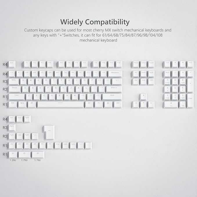 Womier Double Shot PBT Keycaps, Pudding White Keyboard Key caps, OEM Profile Custom Keycaps 75 Percent 129-key Set for 60% 65% 75% 100% Cherry Gateron MX Mechanical Keyboard-White