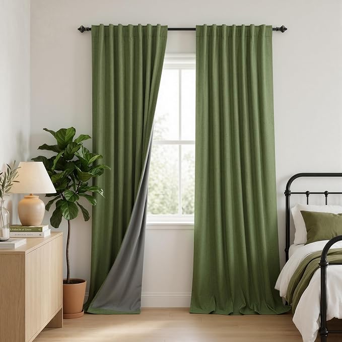 KOUFALL Nursery Curtains Blackout for Baby Boy, Woodland Theme Vintage Boho Olive Green Curtains for Toddler Room 84 Inch Long 2 Panels Set