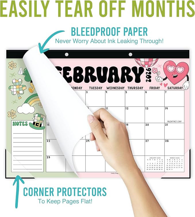 Hadley Designs Large Desk Calendar 2026-2027 - Desktop Calendar 2026, 18-Month Desk Calendars for Home, Office & Classroom, Cute Retro Classroom Must Haves, Gifts for Coworkers, Teachers & Students