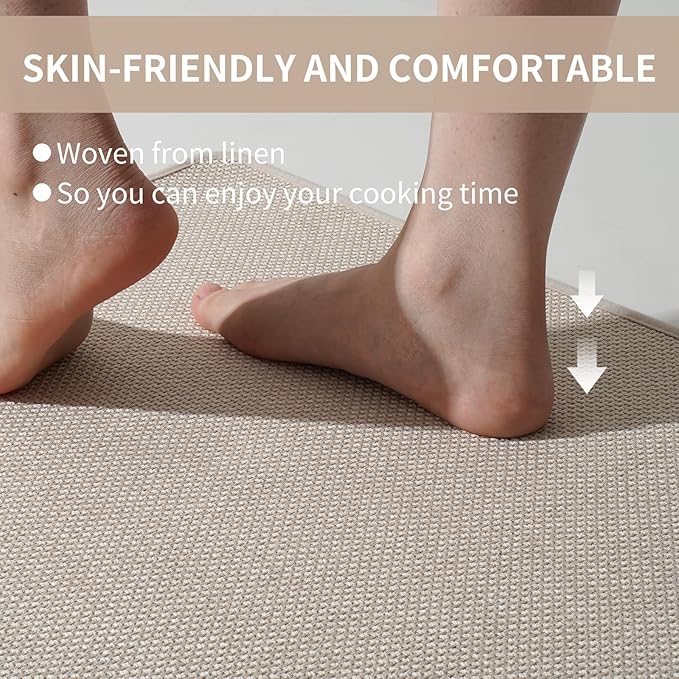 YDKGL Kitchen Mats for Floor, Super Absorbent Kitchen Rugs Non Slip Washable, Soft Imitation Linen Braided Kitchen Runner Rug, Standing Mat Kitchens Sink Mat, Easy to Clean, Beige 17x95