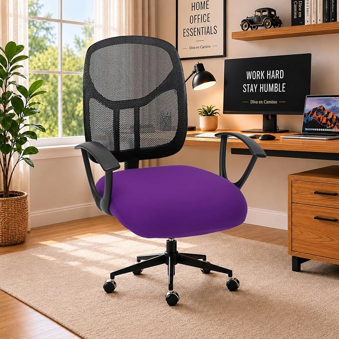 DIVA EN CAMINO DEC Stretchable Desk Office Chair Seat Cushion Covers - Universal Spandex Computer Chair Slipcover - Removable Washable Cushion Protectors for Dogs, Cats, Pets (Purple)