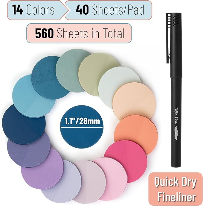 Mr. Pen- Round Transparent Sticky Notes, 560 Pcs, Pastel Colors, Round Translucent Sticky Notes, Stocky Notes for Bible Journaling