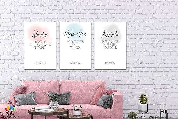 3 Piece Inspirational Wall Art - Ability Attitudes Motivation Quotes Canvas Art Print for Men Room Decor, Office Wall Art Pictures, Motivational Poster Framed Artwork for School Decor 16”x24”x3Pcs