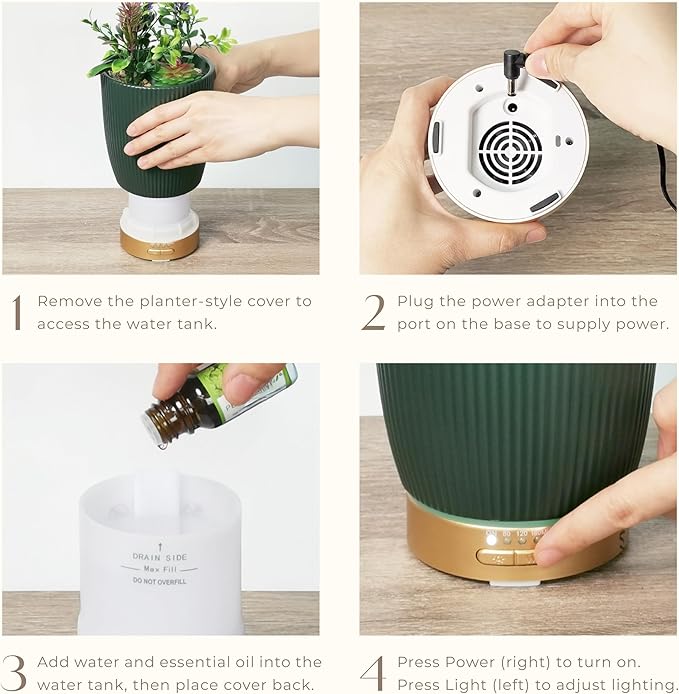 Earnest Living Essential Oil Diffuser Ceramic Artificial Succulent Plants Potted Diffuser 100 ml for Lavender Essential Oils Timers Night Lights and Auto Off Humidifier Aromatherapy Diffusers for Gift