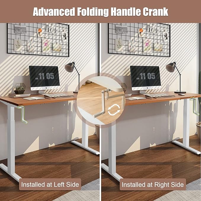 Tangkula Hand Crank Stand Up Desk Frame, Manual Height Adjustable Standing Workstation with Foldable Crank Handle, Cable Management Tray, Headphone Hook, Ergonomic Sit Stand Desk Frame for Home Office