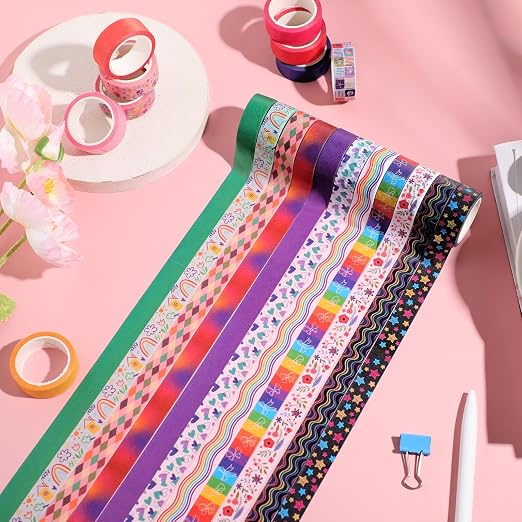 TaoBary 33 Rolls Washi Tape Set, 15 mm Holiday Washi Tape Set Seasonal Plaid Bohemian Colorful Vintage Cute for Card Wrapping Craft(Cool Style)