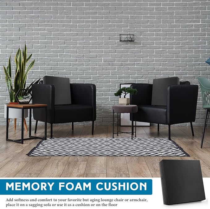 Menkxi Recliner Cushions for Elderly, Thicken Memory Foam Seat Cushion, Square Chair Cushions Non Slip Pads for Recliners, Armchairs, Relief and Comfort(Black, 20 x 20 x 3 Inch)
