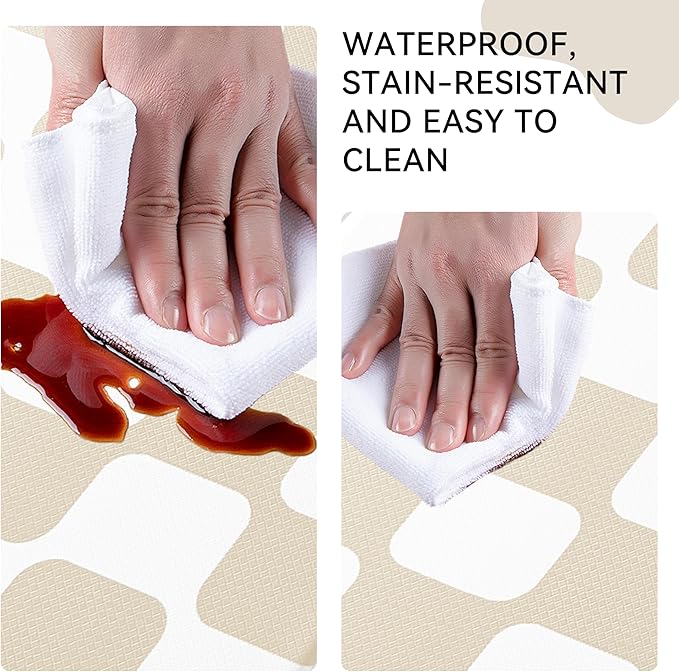Cream Retro Curvy Checkered Grid Checkerboard Kitchen Rug Sets [2 PCs], Anti-Fatigue, Waterproof Non-Slip Kitchen Mats Heavy Duty Comfort Foam Rug for Floor, Home, Laundry,17"x29"+17"x47"