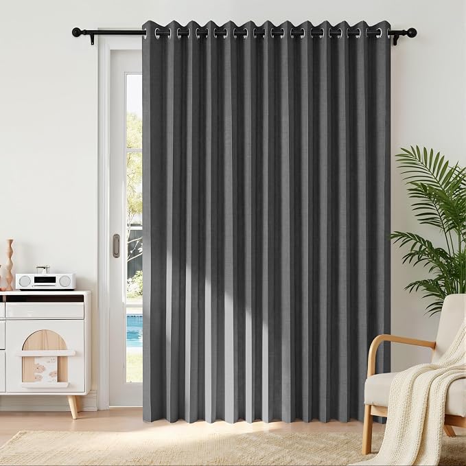 RYB HOME Accordion Style Room Divider Curtain-100% Blackout Folding Accordion Curtain for Sliding Glass Door/Bedroom, Privacy Assurd Living Room/Office Drape 1 Panel with Tieback, W100 x L108, Black