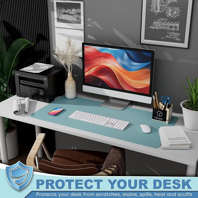 K KNODEL Desk Protector Mat and Pad for Office (Sky Blue, 15.7"x31.5") | Waterproof Desk Mat, Desk Pads and Blotters, Desktop Mat, Desk Protector and Cover, Office Computer, Laptop and Keyboard Mat