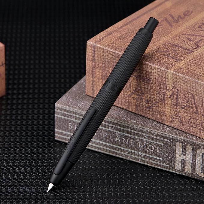 Jinhao 10 Press Fountain Pen with Box, Matt Black Chromium Retractable Medium Nib with Ink Converter Set (Clip Version)